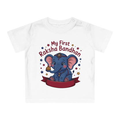 Baby's First Raksha Bandhan T-Shirt | Elephant Illustration, Organic Cotton Tee