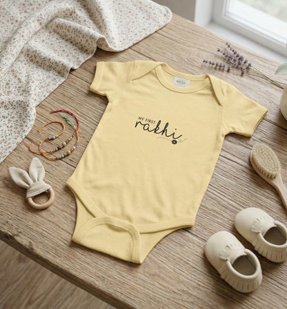 Infant Bodysuit | Hand-Lettered Bunny, My First Rakhi Design, Neutral Baby Onesie