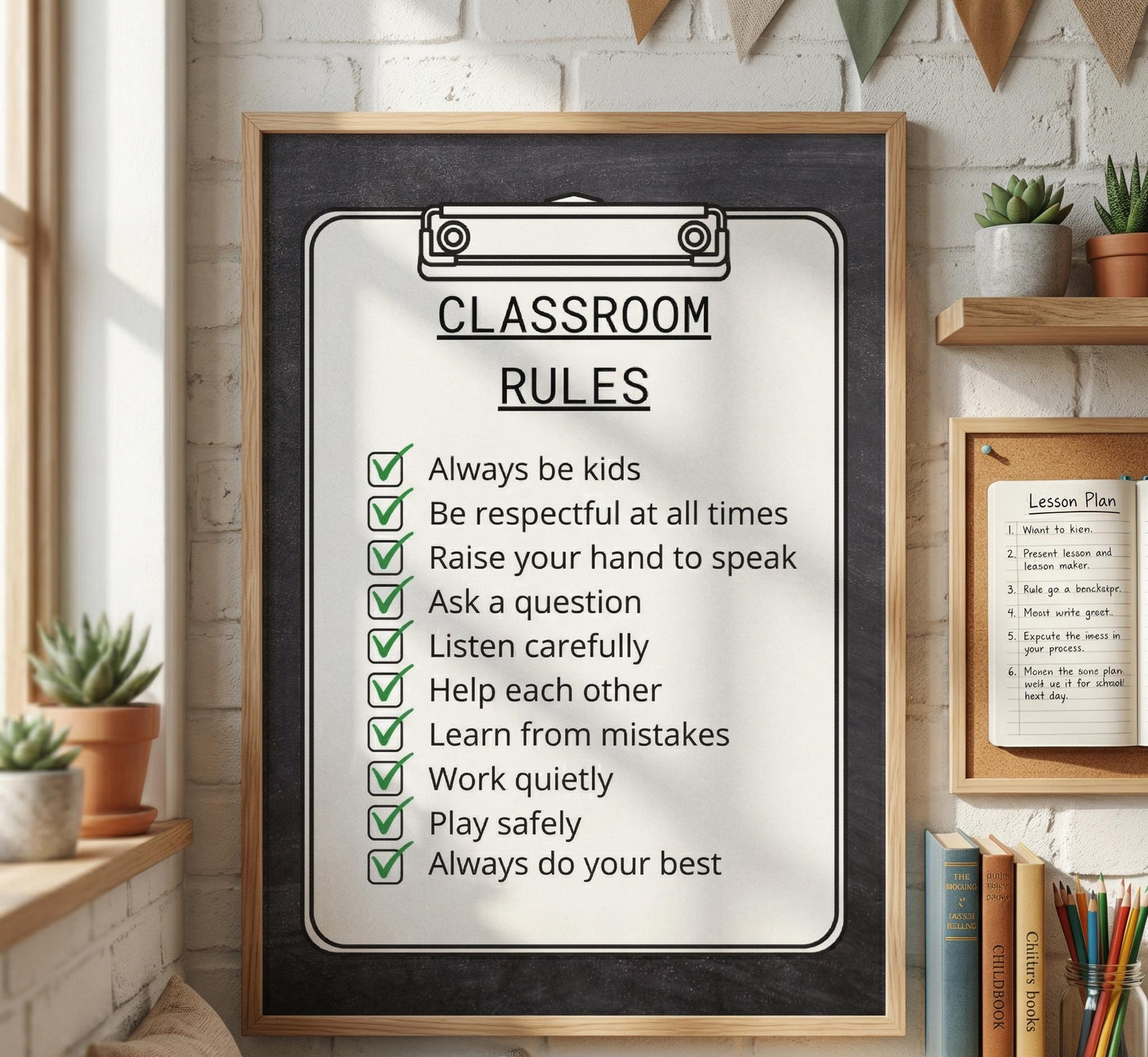 Classroom rules rolled poster | teacher poster, checklist design | kids learning posters