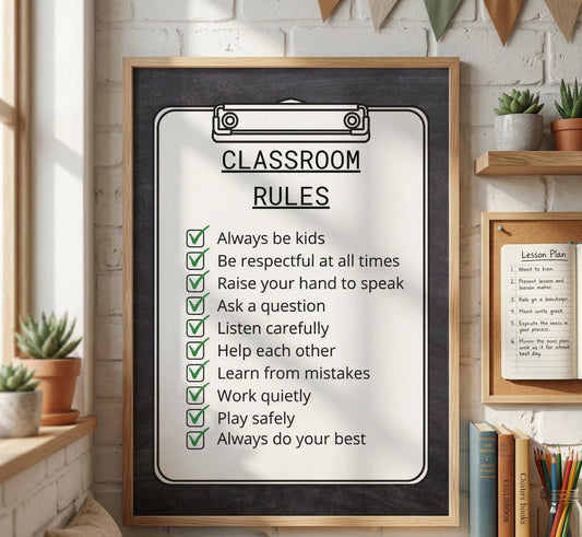 Classroom rules rolled poster | teacher poster, checklist design | kids learning posters