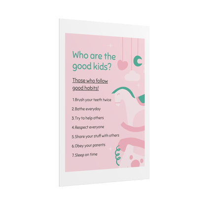 Kids routine chart poster | good habits learning print, pink nursery art (rolled poster)