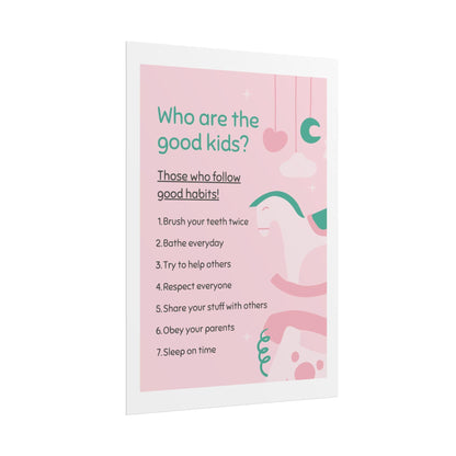 Kids routine chart poster | good habits learning print, pink nursery art (rolled poster)