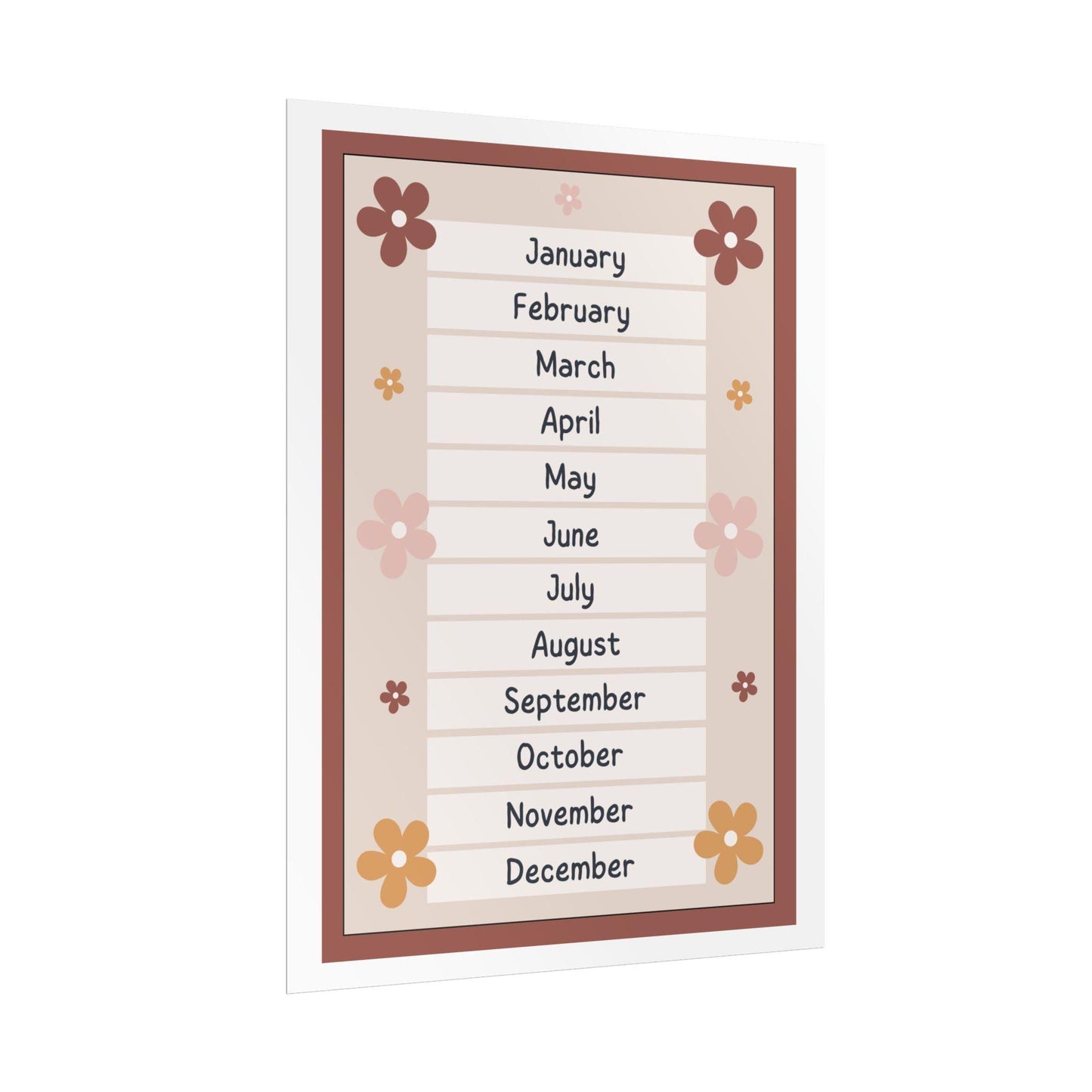 Floral months calendar poster | vintage yearly wall art, kids learning print