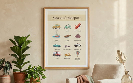Means of transport poster | rolled poster, vintage vehicles nursery wall art | kids learning posters