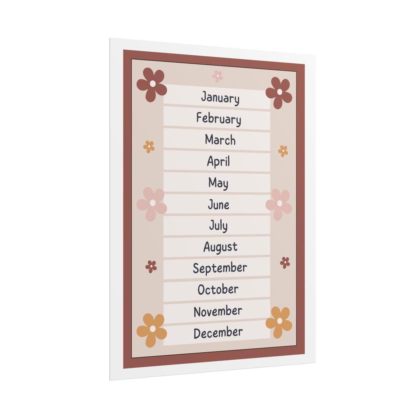 Floral months calendar poster | vintage yearly wall art, kids learning print