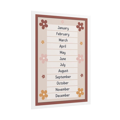 Floral months calendar poster | vintage yearly wall art, kids learning print