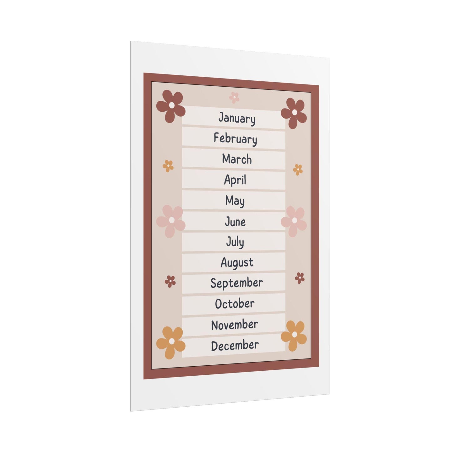 Floral months calendar poster | vintage yearly wall art, kids learning print