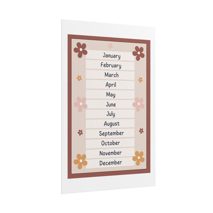 Floral months calendar poster | vintage yearly wall art, kids learning print