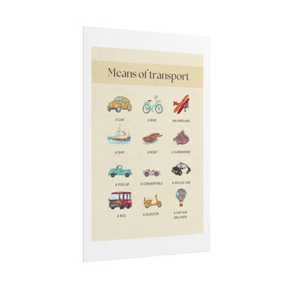 Means of transport poster | rolled poster, vintage vehicles nursery wall art | kids learning posters