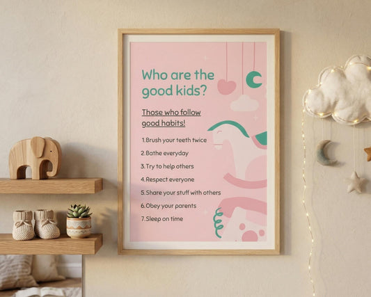 Kids Good Habits Poster, Daily Routine Chart, Toddler Checklist (Digital Download)