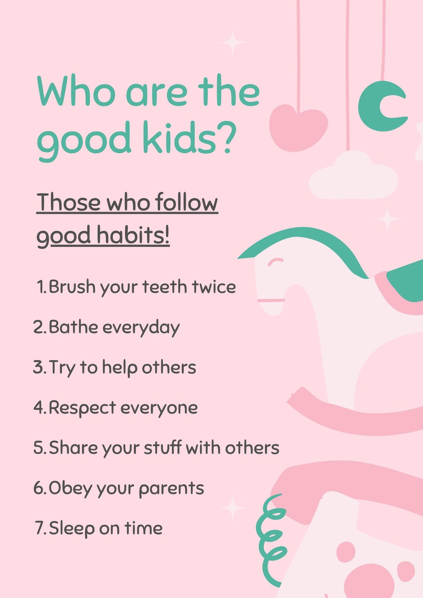 Kids Good Habits Poster, Daily Routine Chart, Toddler Checklist (Digital Download)