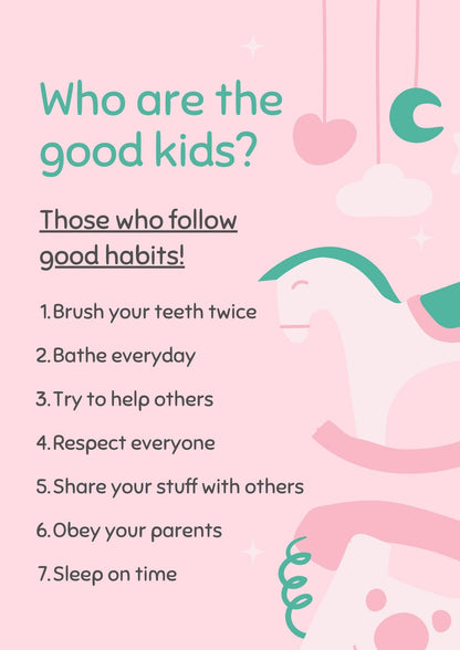 Kids Good Habits Poster, Daily Routine Chart, Toddler Checklist (Digital Download)