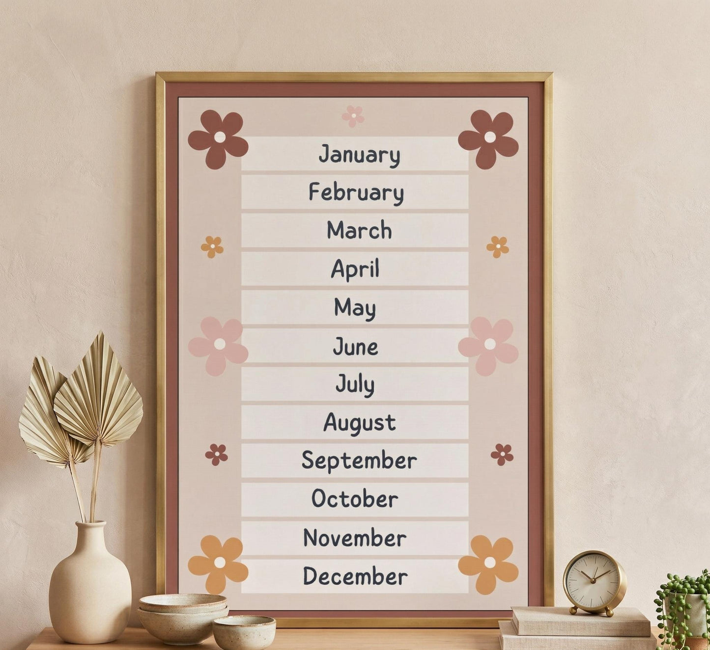 Retro Boho Floral Monthly Calendar, Muted Flower Planner (Digital Download)