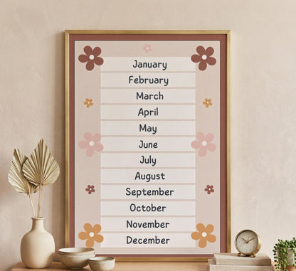 Retro Boho Floral Monthly Calendar, Muted Flower Planner (Digital Download)