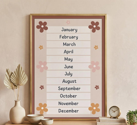 Retro Boho Floral Monthly Calendar, Muted Flower Planner (Digital Download)