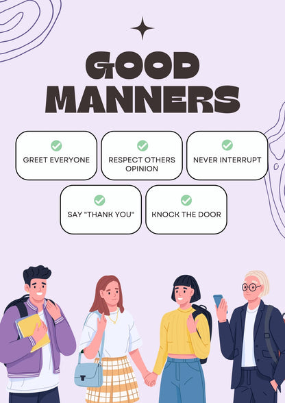 Kids Good Manners Chart, Social Skills Educational Poster, Classroom Decor (Digital Download)