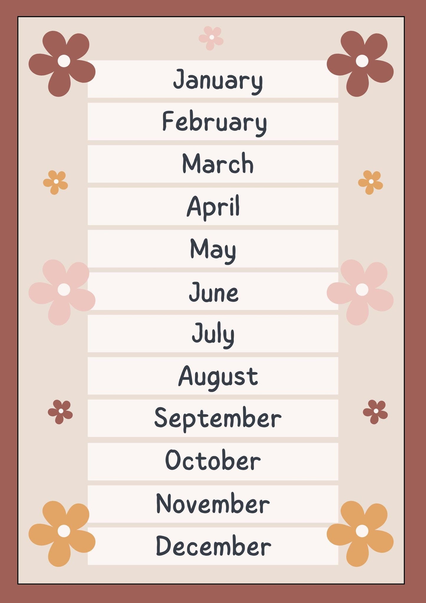 Retro Boho Floral Monthly Calendar, Muted Flower Planner (Digital Download)