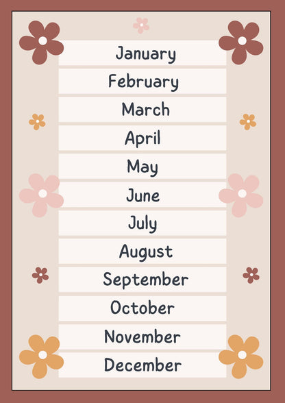 Retro Boho Floral Monthly Calendar, Muted Flower Planner (Digital Download)