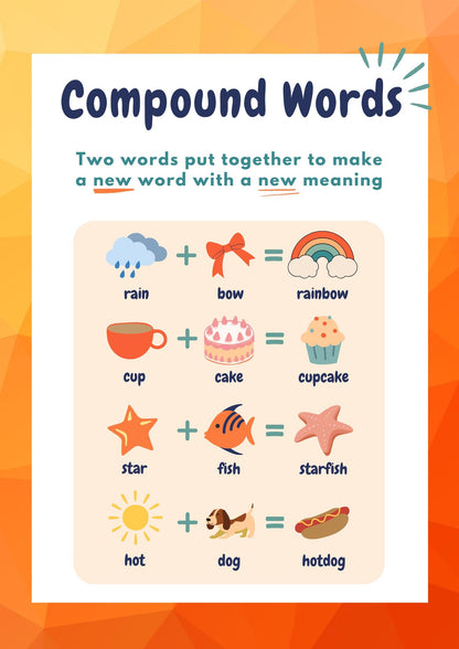 Compound Words Worksheet, Phonics Printable, Kindergarten Grammar Activity (Digital Download)