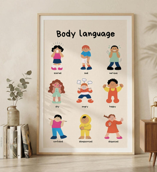 Kids Body Language Poster, Emotions Educational Wall Art, Feelings Chart (Digital Download)