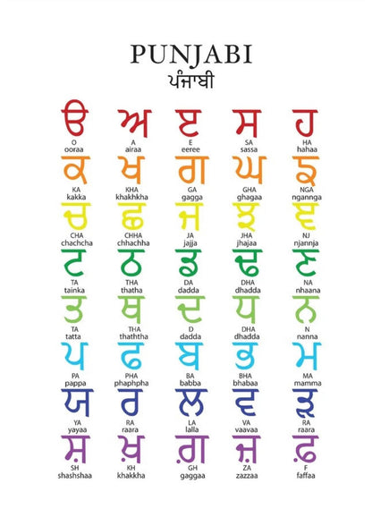Punjabi Alphabet Chart, Gurmukhi Letters Learning Poster (Digital Download)