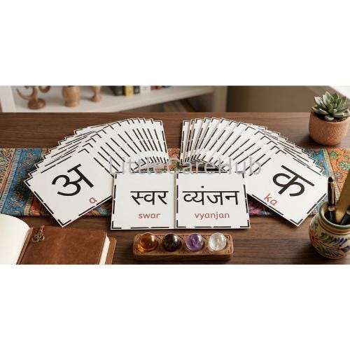 Hindi Swar Vyanjan Flashcards, Devanagari Script Learning Cards (Digital Download)