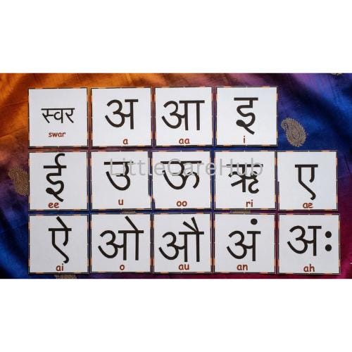 Hindi Swar Vyanjan Flashcards, Devanagari Script Learning Cards (Digital Download)