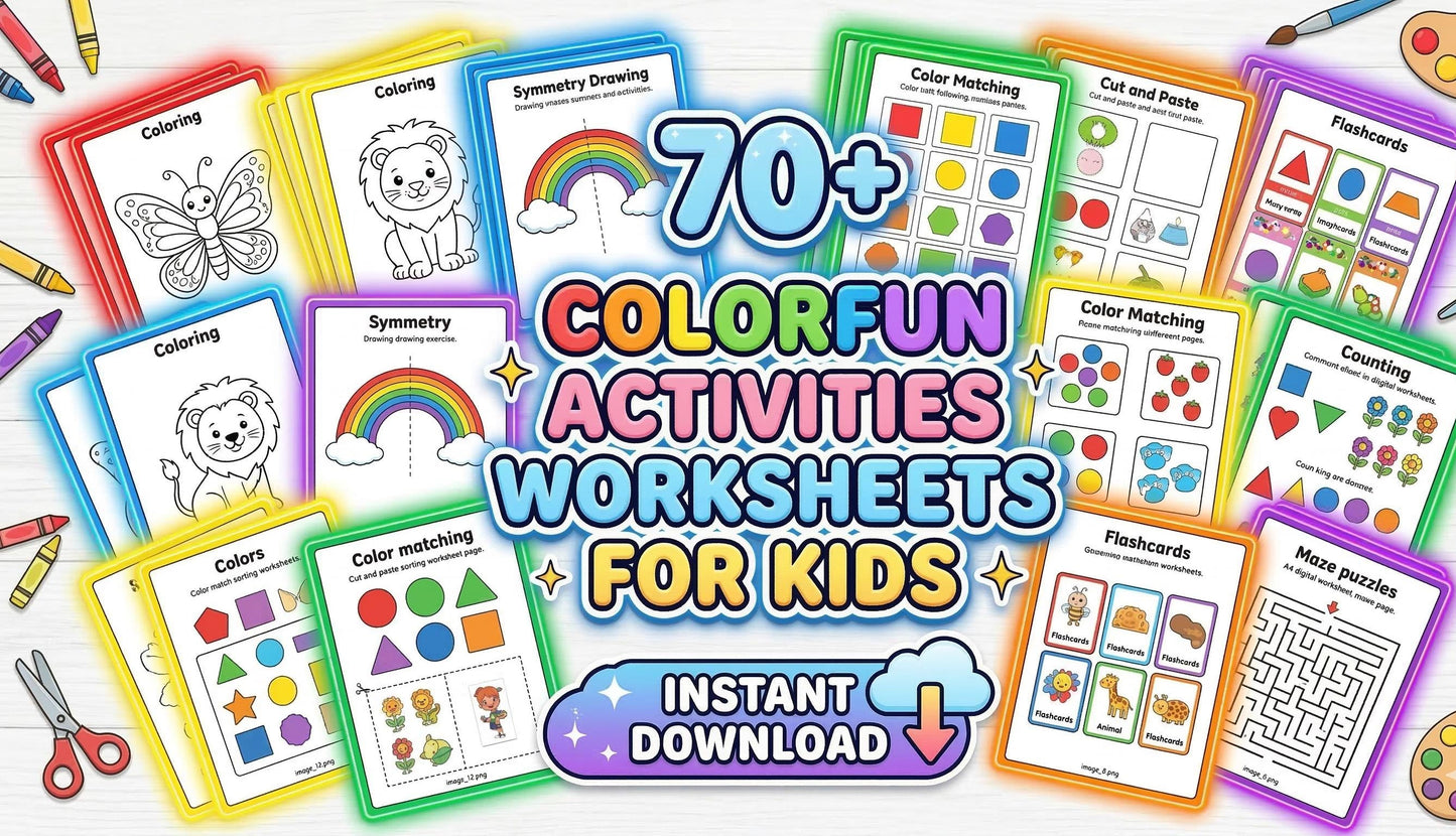70+ Toddler Learning Activities & Color Flashcards (Digital Download)