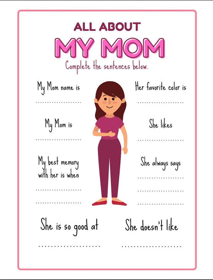 Preschool Mother's Day Father's Day Worksheets, Footprint Art, Report Card (Digital Download)