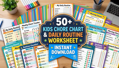 Kids Chore Chart & Daily Routine Worksheets, Toddler Responsibility Visual Schedule (Digital Download)