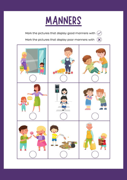 Kids Manners Sorting Worksheet, Social Skills Activity, Printable Learning (Digital Download)