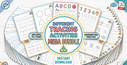 Alphabet Tracing Worksheets Mega Bundle, Preschool Handwriting Practice (Digital Download)