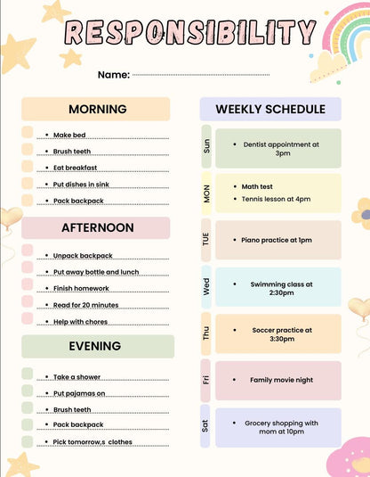 Kids Chore Chart & Daily Routine Worksheets, Toddler Responsibility Visual Schedule (Digital Download)