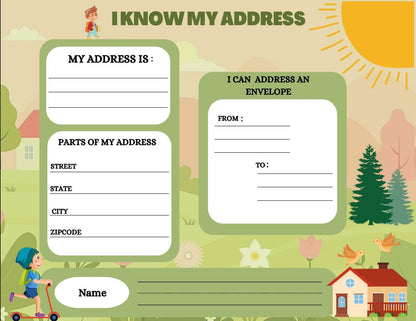 Preschool Phone Number and Address Worksheets, Safety Activity (Digital Download)