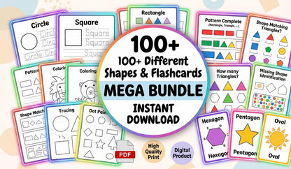 Shapes Worksheets Mega Bundle, Toddler Learning, Preschool Geometry, Kindergarten Math (Digital Download)