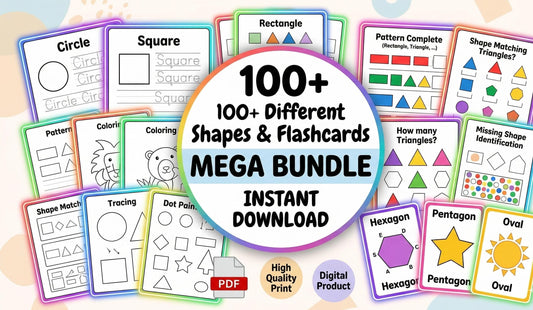 Shapes Worksheets Mega Bundle, Toddler Learning, Preschool Geometry, Kindergarten Math (Digital Download)