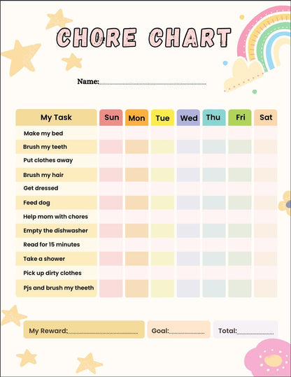 Kids Chore Chart & Daily Routine Worksheets, Toddler Responsibility Visual Schedule (Digital Download)