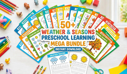 Preschool Weather Learning Pages, Seasons Activities, Tracing, Counting (Digital Download)