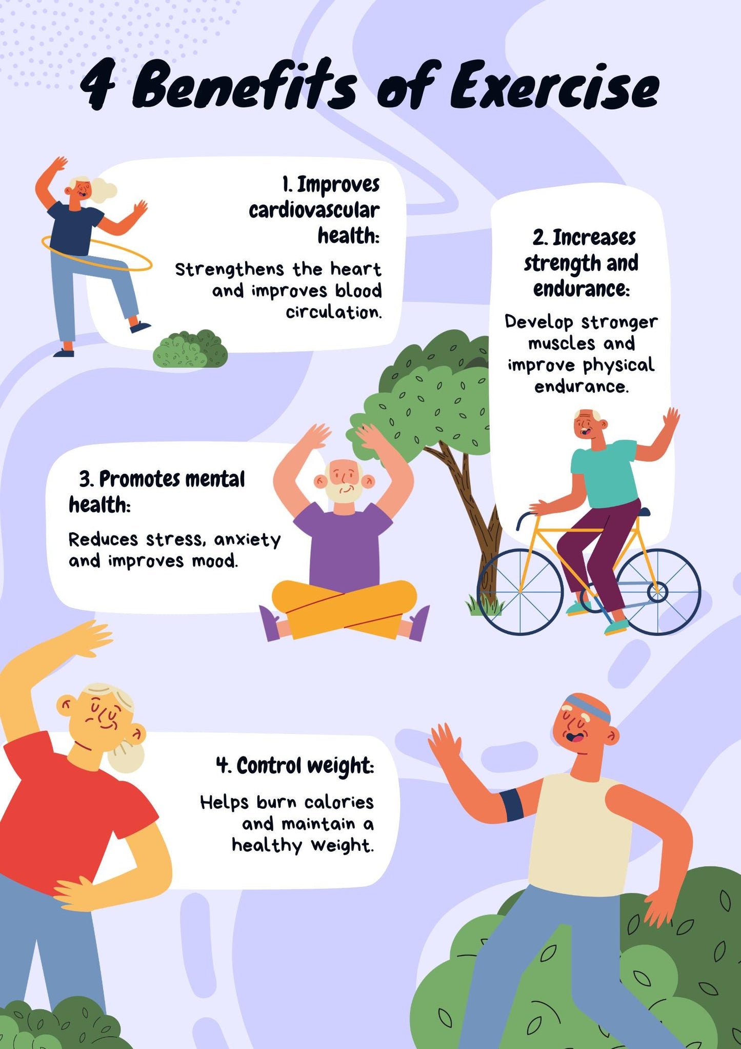 4 Benefits of Exercise Infographic Print, Health Education Wall Art (Digital Download)