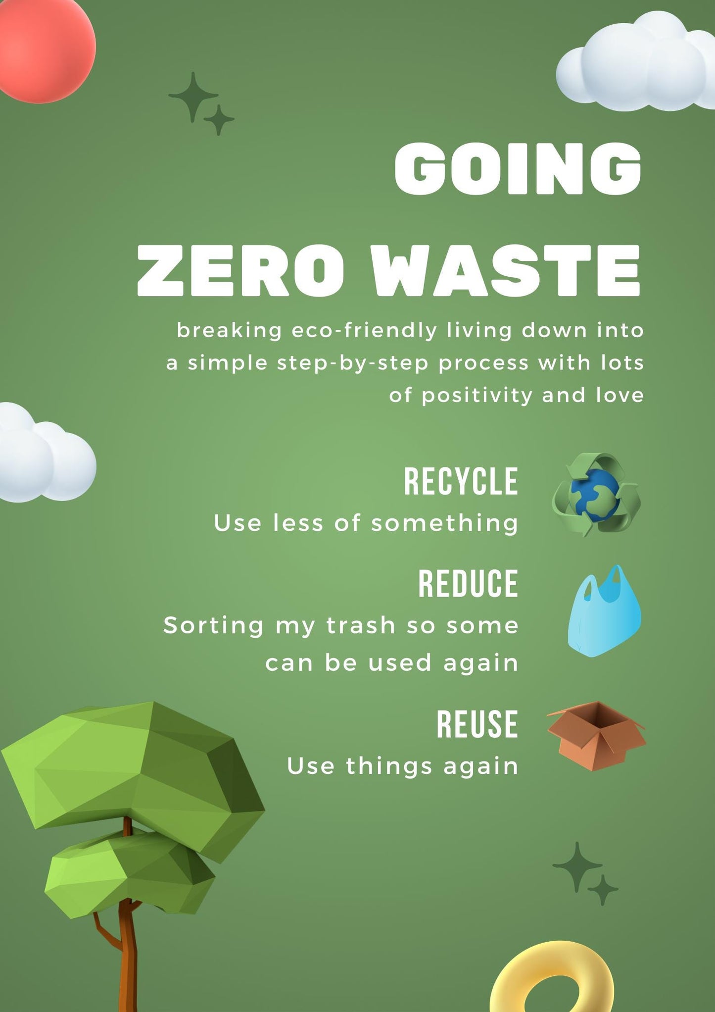 Zero Waste Educational Poster, Kids Recycle Reuse Reduce Print (Digital Download)