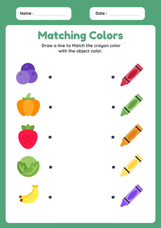 Fruit Vegetable Color Matching Worksheet, Preschool Learning Activity (Digital Download)