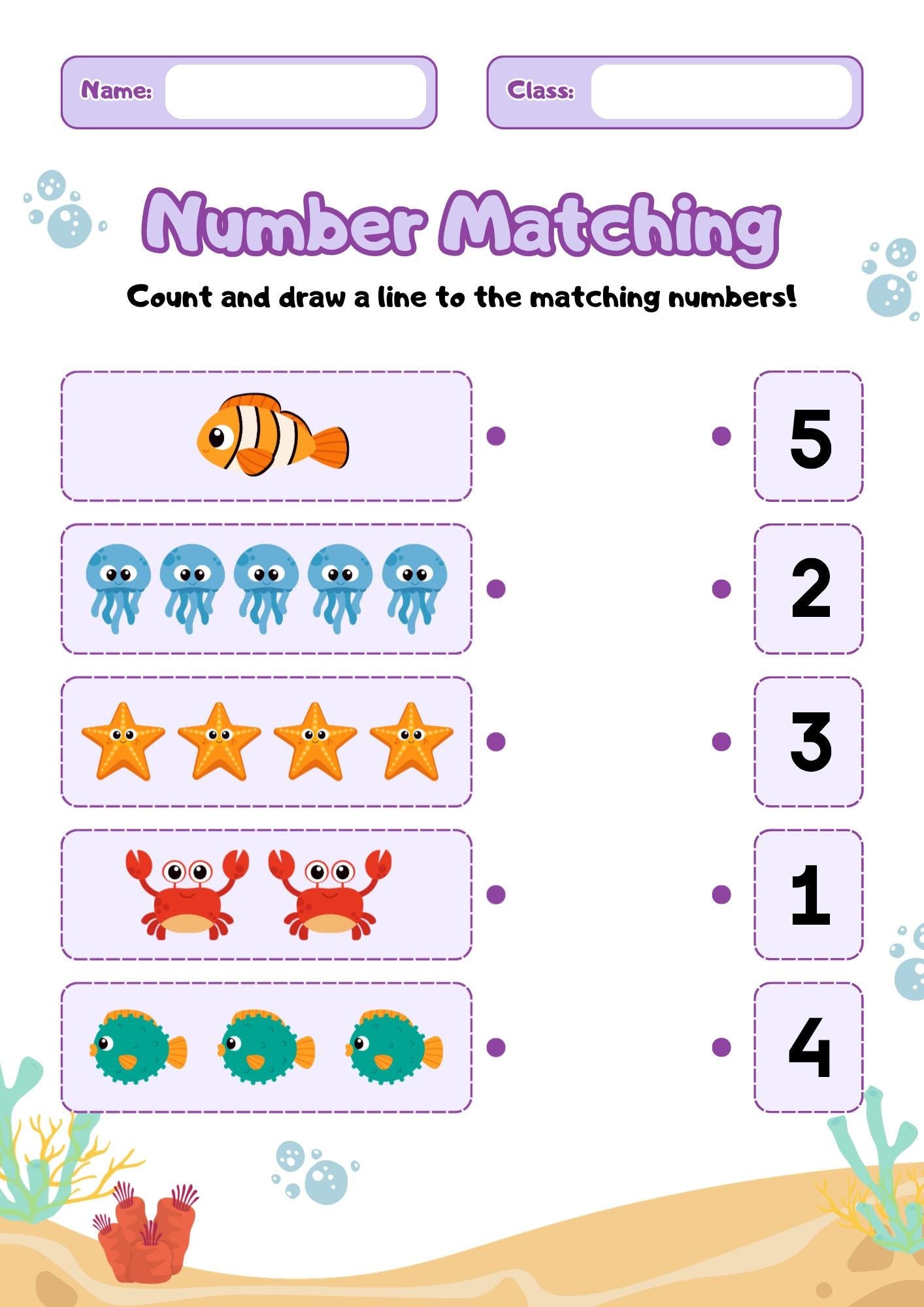 Preschool Number Matching Worksheets, Animal Vocabulary, Sight Word Reading (Digital Download)