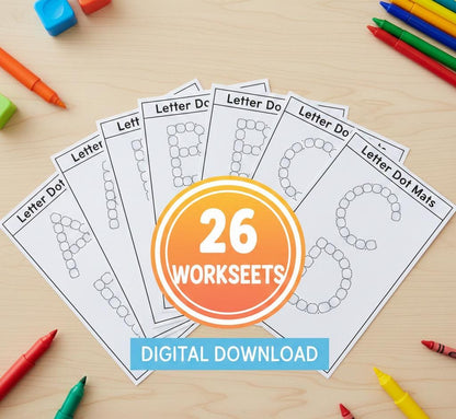 Alphabet Do-a-Dot Worksheets, A-Z Letter Mats, Preschool Activity (Digital Download)