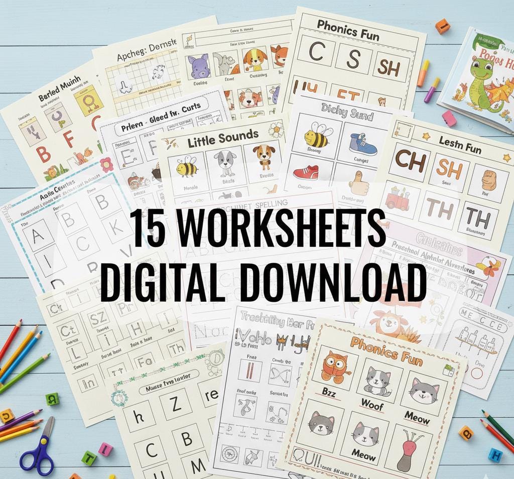 Alphabet Phonics Worksheets Bundle, Preschool Learning (Digital Download)