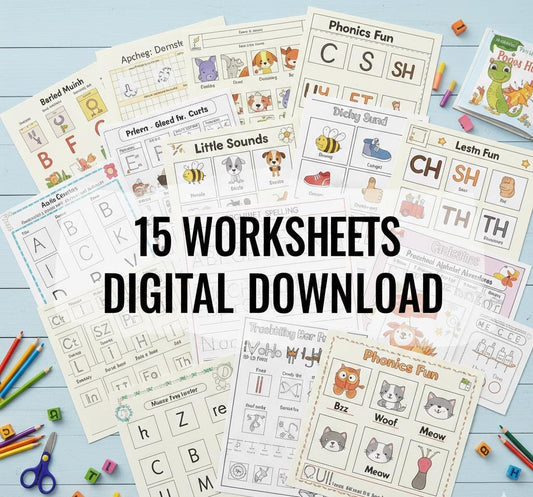 Alphabet Phonics Worksheets Bundle, Preschool Learning (Digital Download)