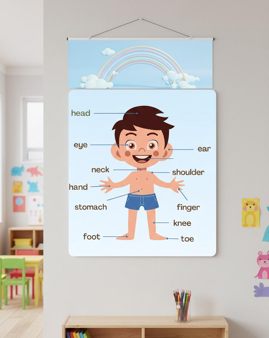 Kids Anatomy Poster, My Body Parts Learning Decor (Digital Download A4 Size PDF & PNG )
