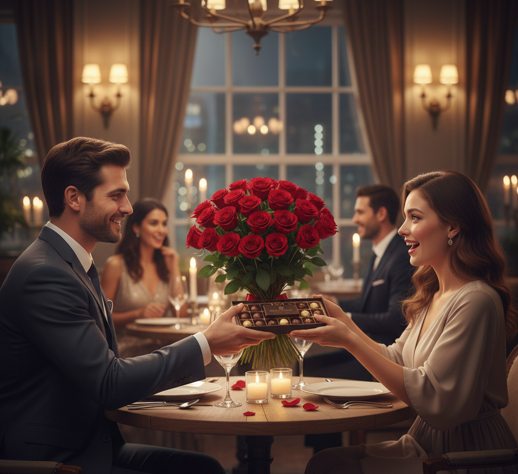 Valentine’s Day Elegance: Luxury Rose, Chocolate & Teddy Gift Box – Free Edmonton Delivery